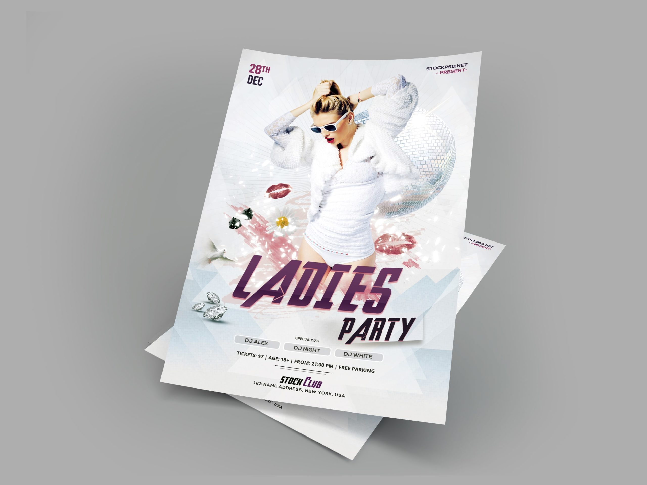Ladies Party -Download Free PSD Flyer Template - PixelsDesign For All White Party Flyer Template Free