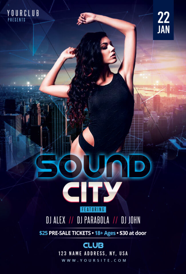 2024 New Year Flyer Template PSD PixelsDesign   Sound City Psd Flyer Cm 650x956 