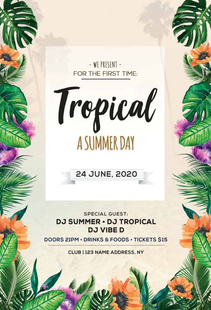 Tropical Day PSD Flyer or Invitation Template