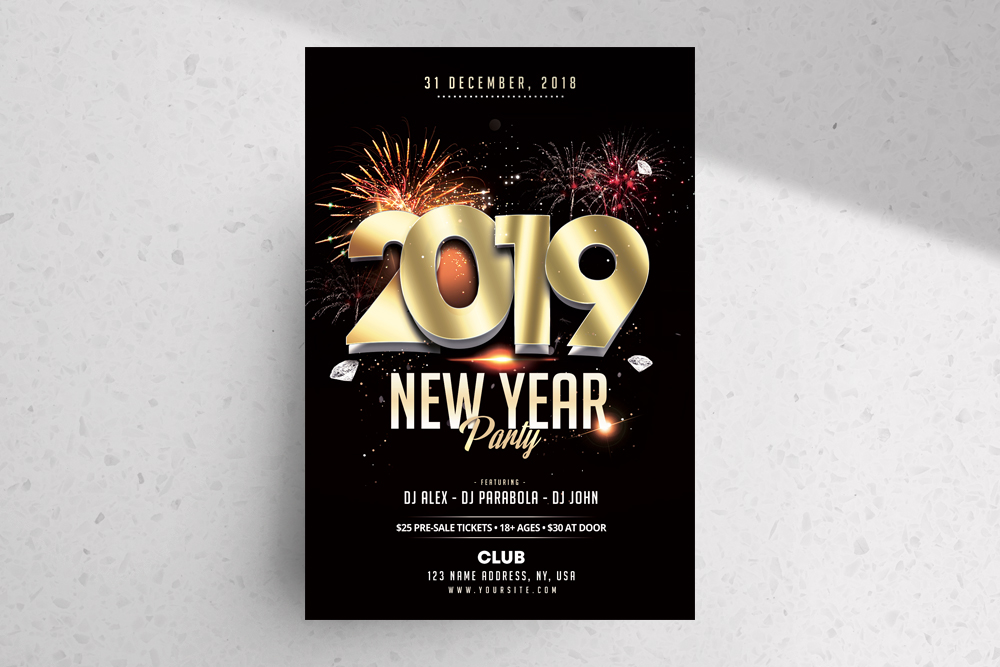 2019 New Year – Elegant Free PSD Flyer Template