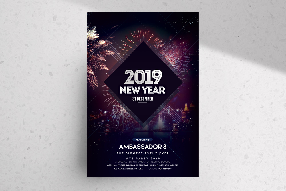 Happy New Year 2019 Free PSD Flyer Template