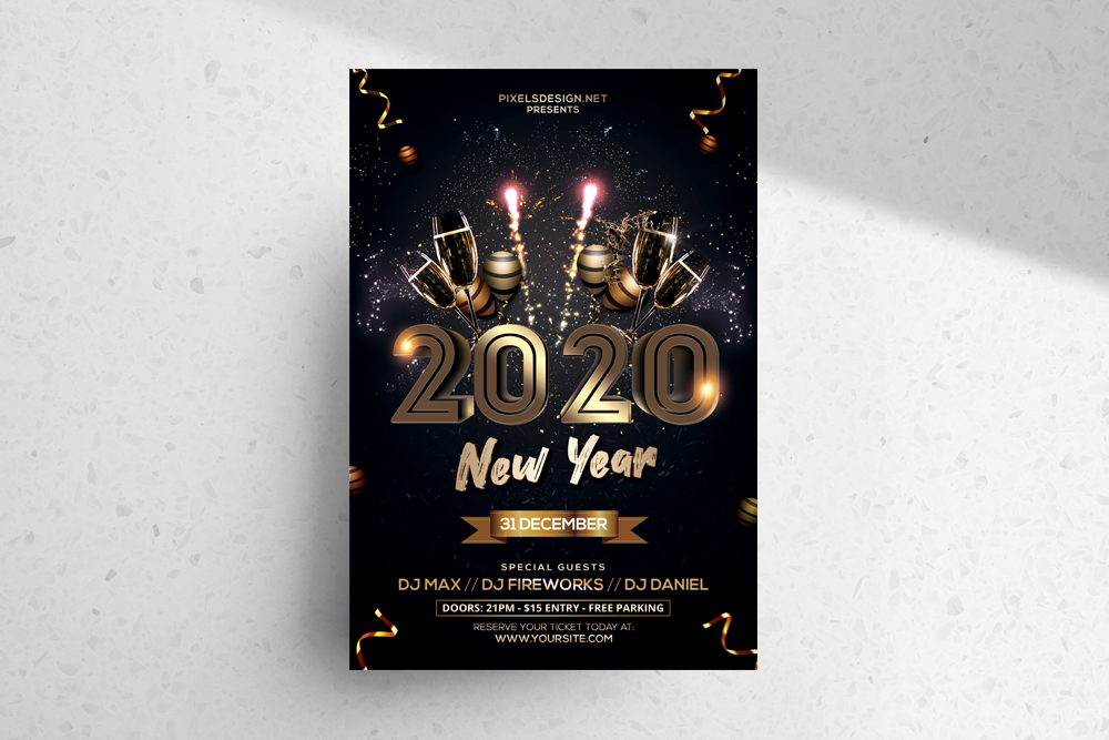 2020 New Year Eve Free PSD Flyer Template