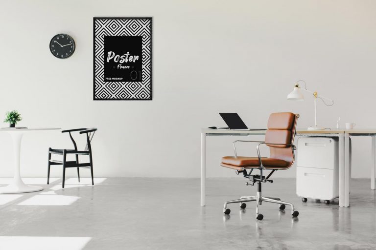 Poster Frame in Office Free Mockup
