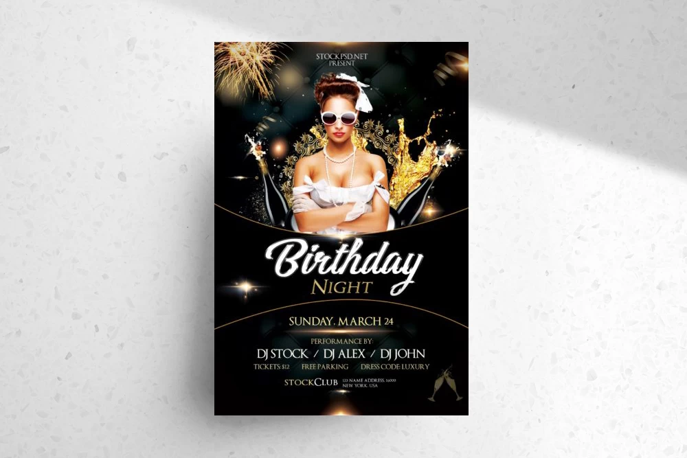 Birthday Gold Night – Free Luxury PSD Flyer Template - PixelsDesign