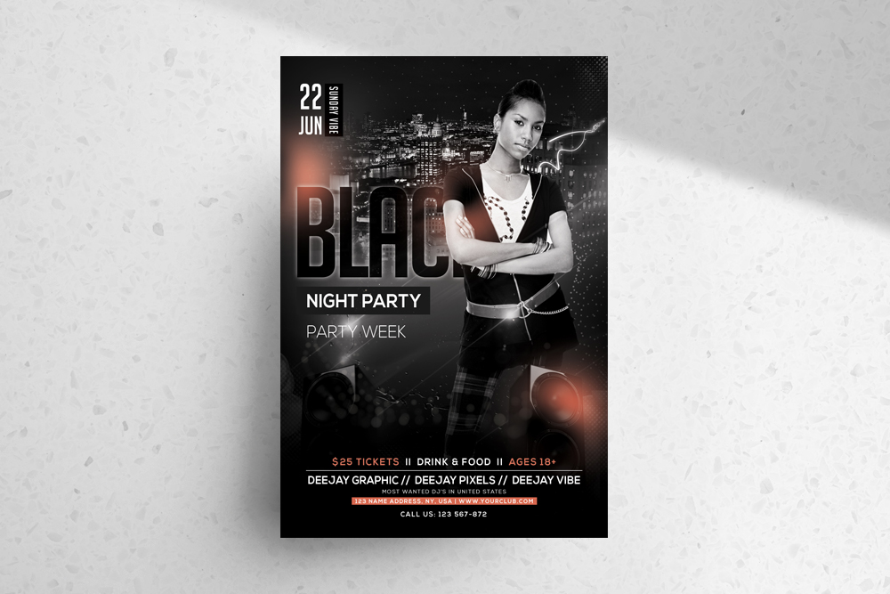 Black Night Party PSD Free Flyer Template