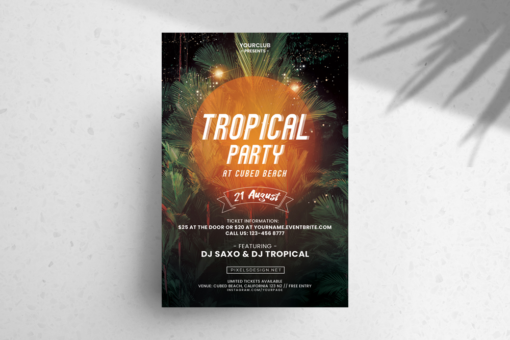 Tropical Party DJ Free PSD Flyer Template