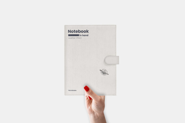 Leather Notebook in Hand Free Mockup