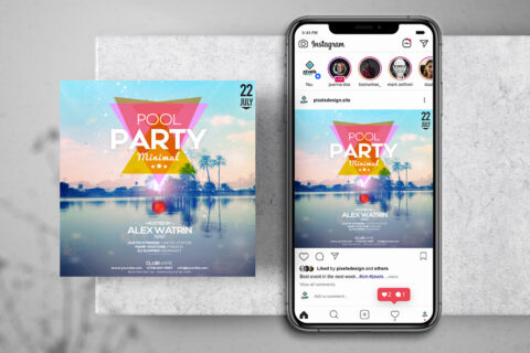Pool Summer Party Free Instagram Banner Template (PSD)
