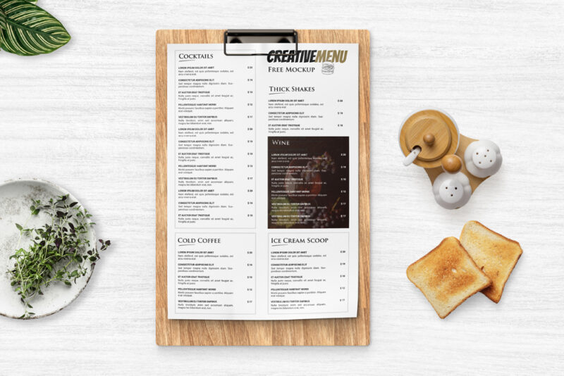 Restaurant Menu Clipboard Free Mockup Pixelsdesign