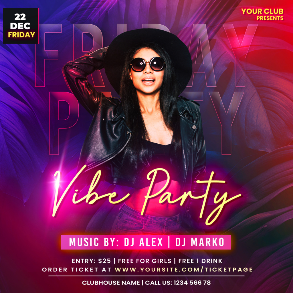 Friday Neon Party Instagram PSD Templates - PixelsDesign