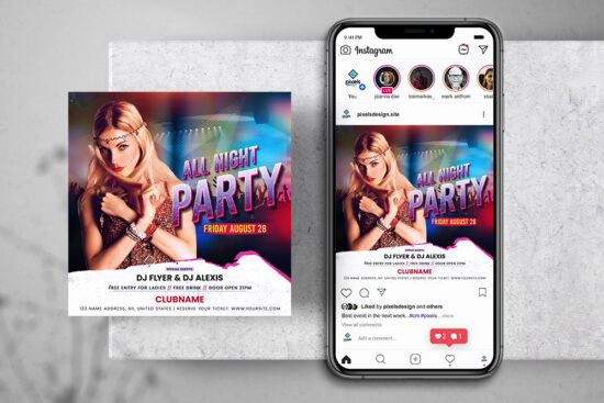 All Night Party Free Instagram PSD Banner