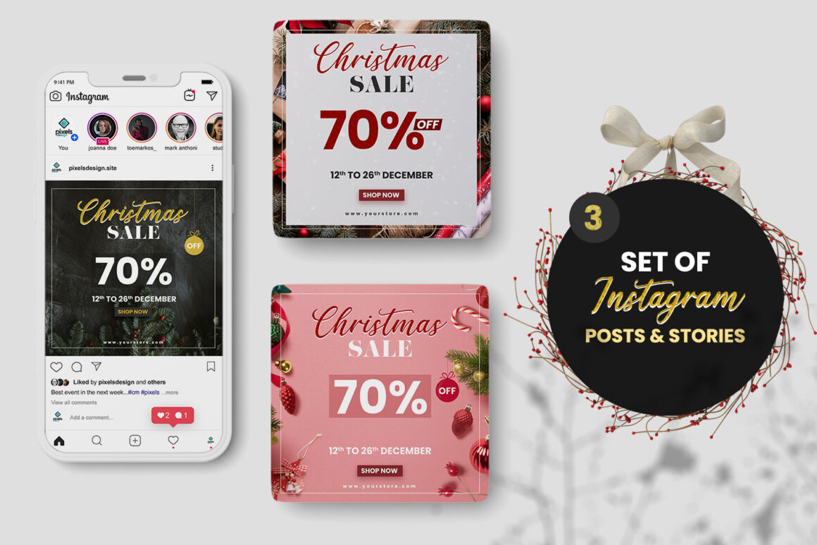 Set of 3 Christmas Sale Instagram Banners