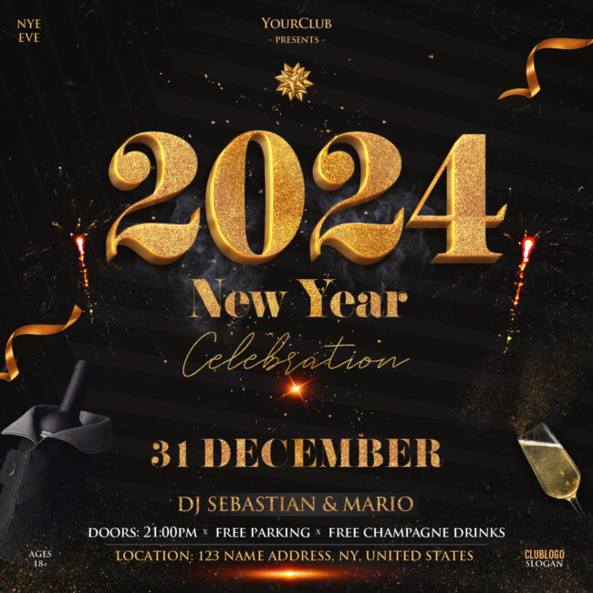 2020 New Year Eve Free PSD Flyer Template - PixelsDesign