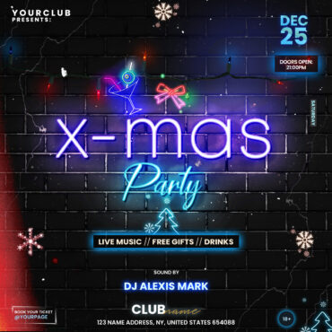 Christmas Neon Party Instagram PSD Templates
