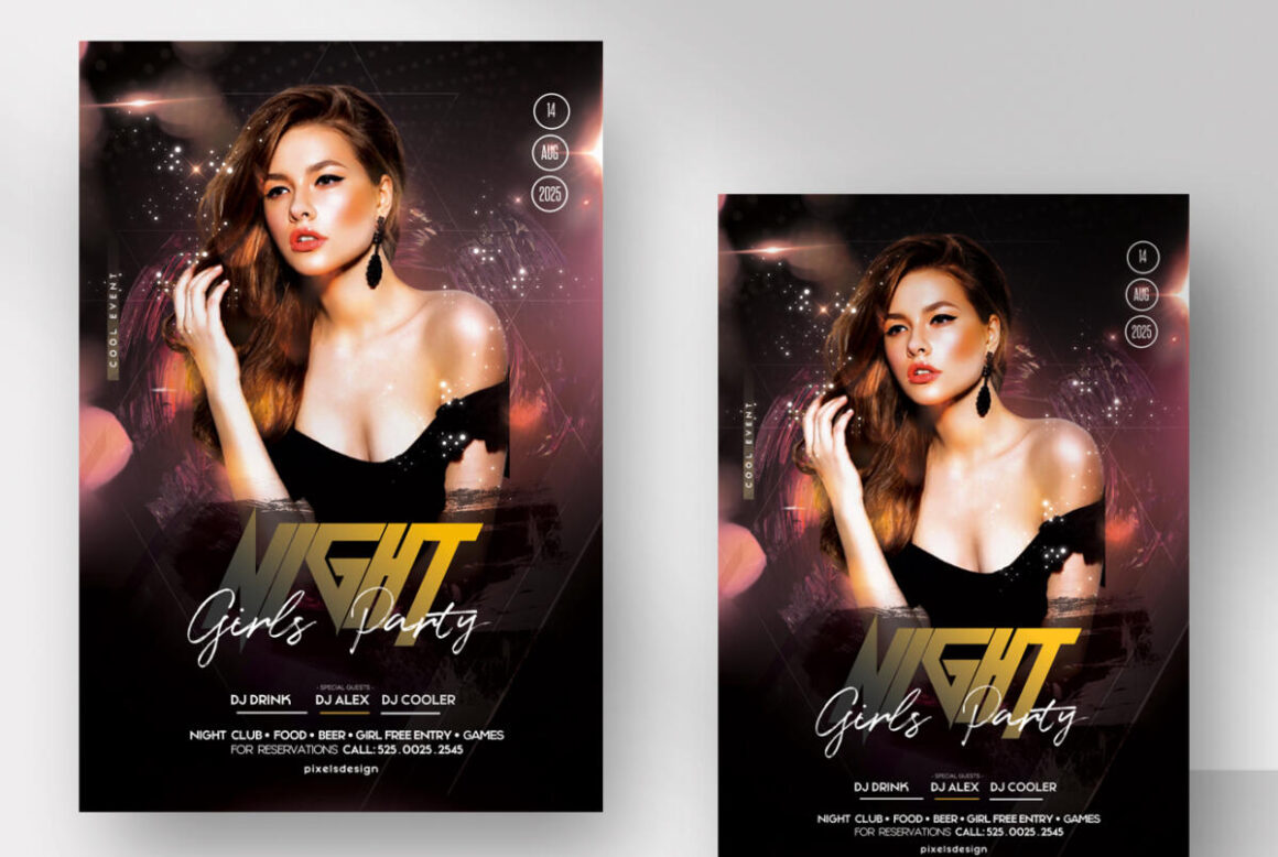 Girls Night Event is a Premium Flyer design to promote your next event party, dj events, after party, concerts & more. Everything is editable inside Photoshop.
