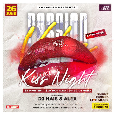 Kiss Night Party Instagram PSD Templates