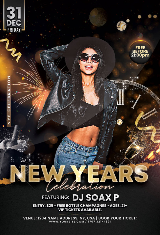 2024 New Years Party Flyer Template (PSD) - PixelsDesign