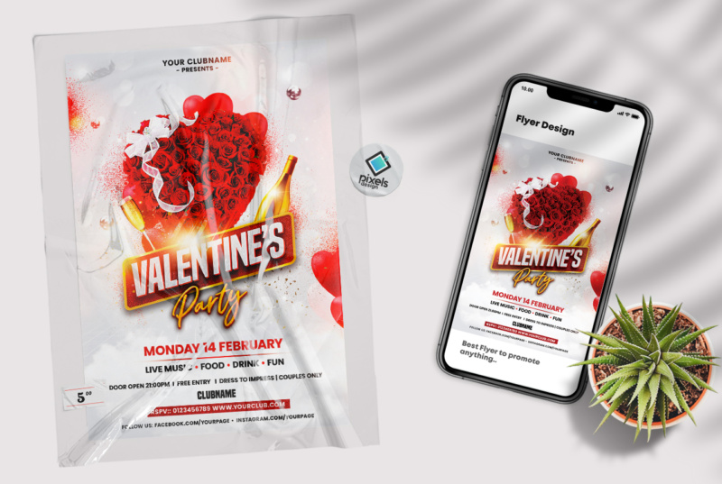 White Valentine's Party Flyer Template (PSD)