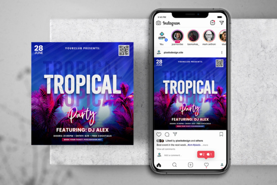 Tropical Night Party Free Instagram Banner
